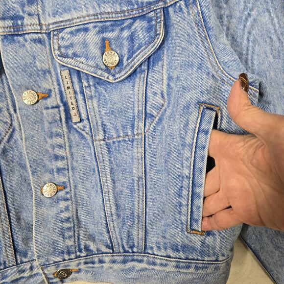 VTG 90s Limited Denim Cropped Jean Jacket sz M Blue Retro Streetwear Biker - Picture 5 of 16